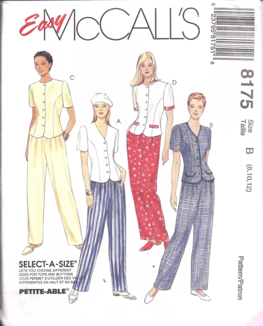 8175 McCalls SEWING Pattern Misses Princess Seamed Top Pull on Pants EASY UNCUT