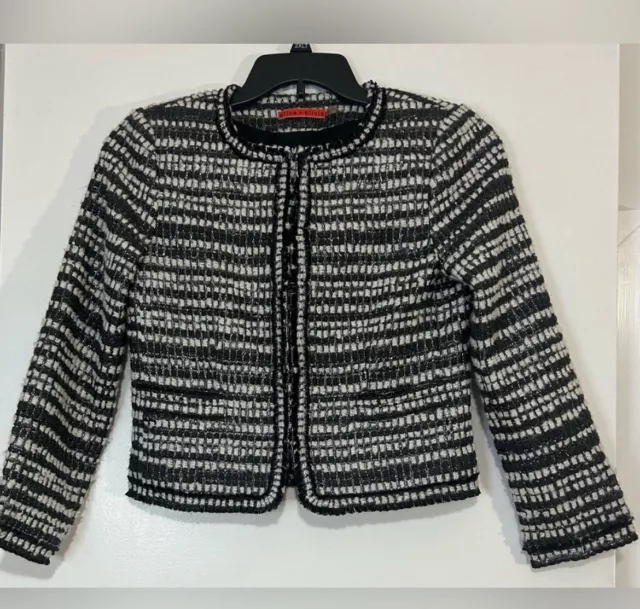 Alice + Olivia Kidman Black White Metallic Tweed Wool Blend Blazer Jacket Sz XS