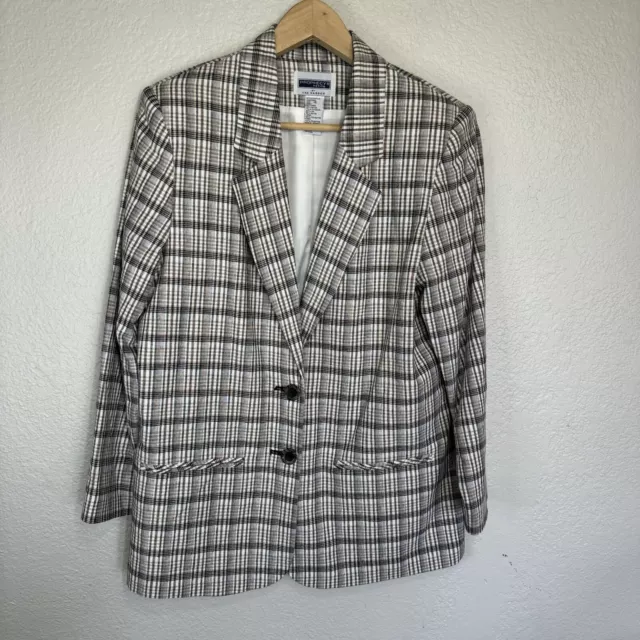 Vintage Blazer Women 10 Petite Plaid Neutral Linen Sag Harbor Jacket 90s Casual