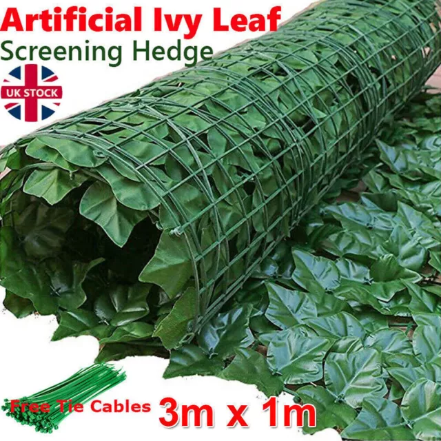 3m Artificial Hedge Fake Ivy Leaf Garden Fence Privacy Screening Roll Wall Panel