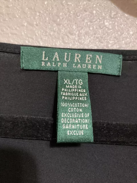 Lauren Ralph Lauren Womens Shirt Sz XL Black V Neck T Short Sleeve Monogram Logo 2