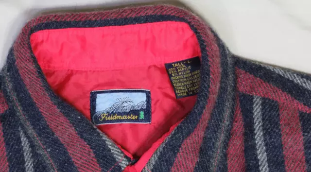 FIELDMASTER SEARS MENS Shirt Large Tall Red Gray Stripe Flannel Wool ...