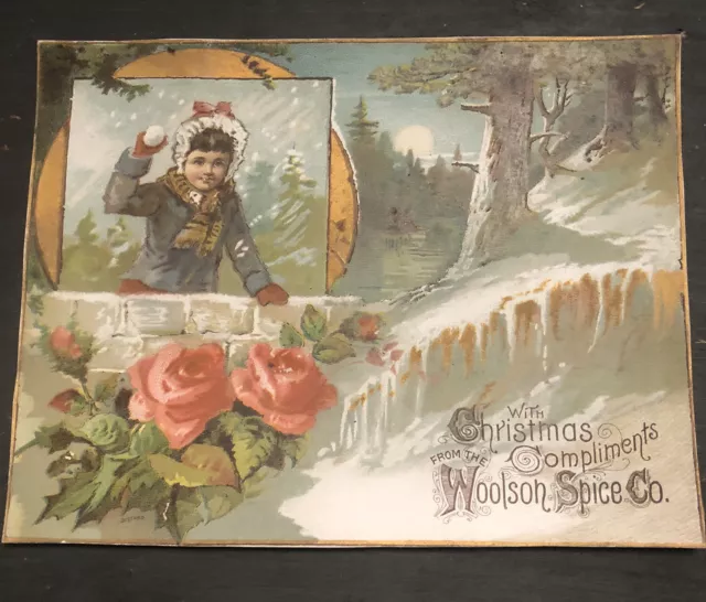 1800’s  VICTORIAN TRADE CARD WOOLSON SPICE LION COFFEE Christmas- Bufford