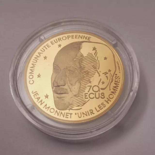 Frankreich 500 Franc / 70 Ecu 1992 (PP - Gold) "Jean Monnet" 2