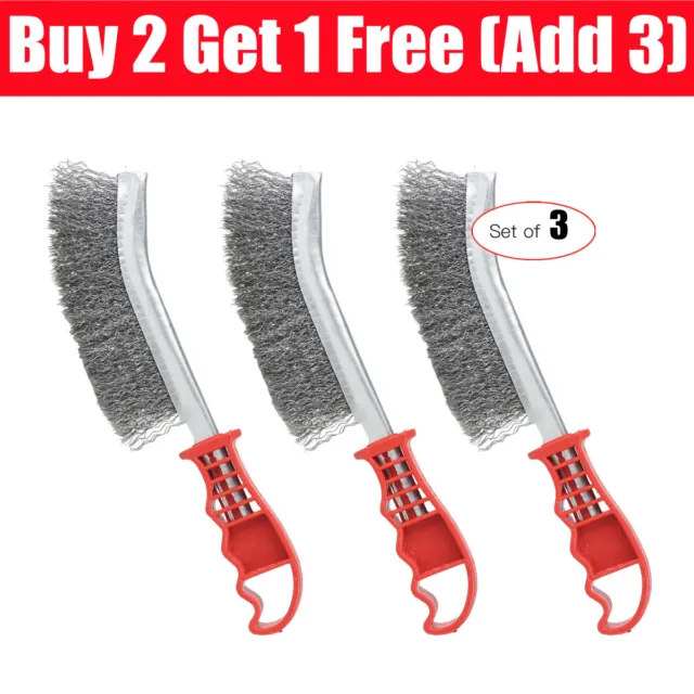 3X Heavy Duty Wire Hand Brush Stainless Steel Bristles Rust Paint Metal Removal