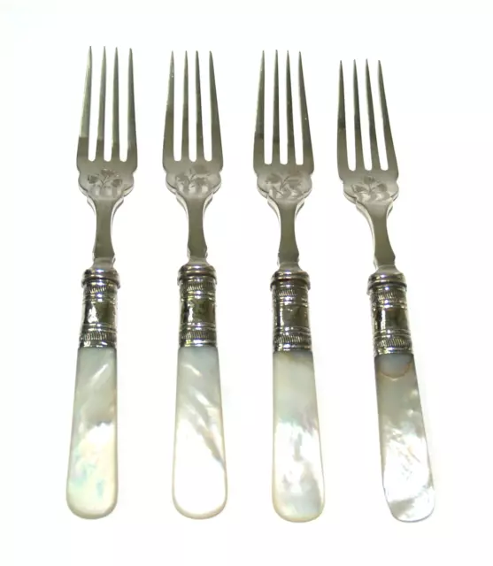 4 x Vintage Silver Plated Dessert Forks Mother Of Pearl Handle