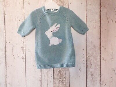 Cute Baby Girl Green Bunny Motif Jumper Dress - Next (Up to 1 month)