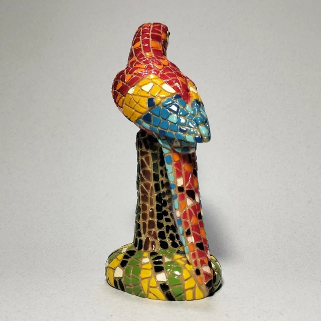 PAPPAGALLO ARA IN MOSAICO ORIGINE "SPAGNA" IN STILE BARCINO 14x7x6 CM 165 GR 6