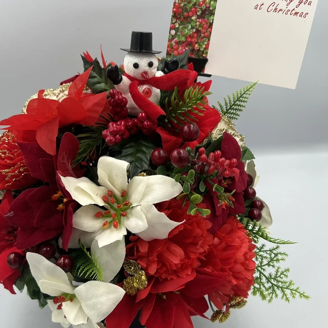 Quality Artificial Christmas  Arrangement Grave vase / Memorial / Crem Pot Red 2