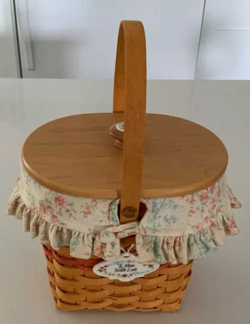 Longaberger 2001 Mothers Day Vintage Blossoms Basket-Protector-Liner-Tie On-Lid