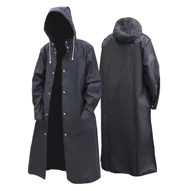 Men Black Waterproof Long Raincoat Rain Coat Hooded Trench Jacket Outdoor Hiking