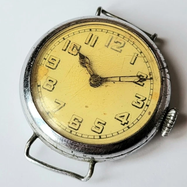 Orologio Da Trincea Vintage Prima Guerra Mondiale - Cassa Argento Con Cinturino Pelle Marrone