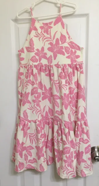 Zara Girls Tiered Dress Size 9 Pink Hibiscus Floral Spaghetti Straps