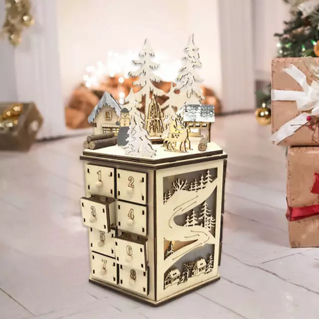 Christmas LED Revolving Music Box Wooden Advent Calendar 21x19x35cm 14" H