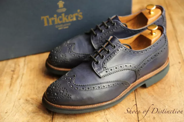 TRICKERS 'BOURTON' NAVY Blue Leather Derby Brogue shoes Men's UK 9 US ...