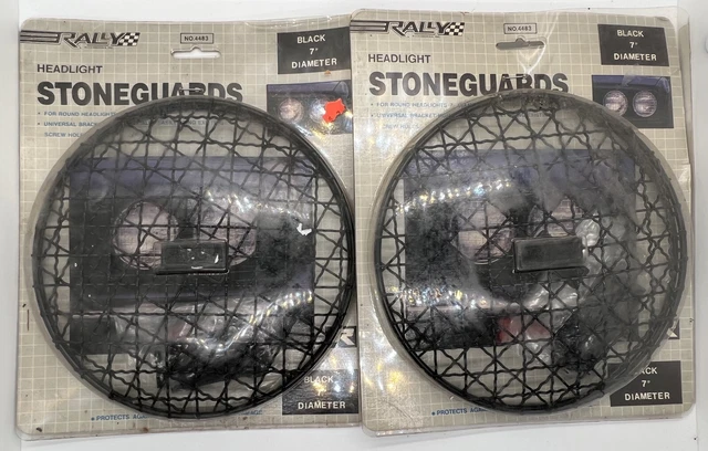 Pair Of 2 Vintage 1989 Rally Headlight Stoneguards No 4483 Black Round 7” NOS