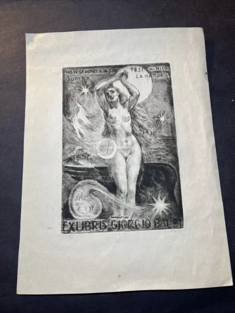 ex libris puntasecca di Enrico Vannuccini 1900-1990 per Giorgio Baldi