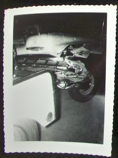 Old Car Wreck being towed by a Tow Truck vtg snapshot photo 3 &1/4 x 4 &1/2"