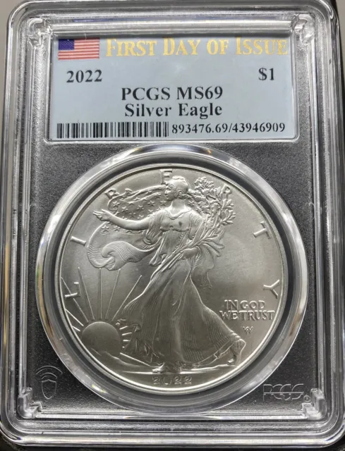 2022 $1 American Silver Eagle 1oz Dollar PCGS MS69 First Day of Issue FDOI