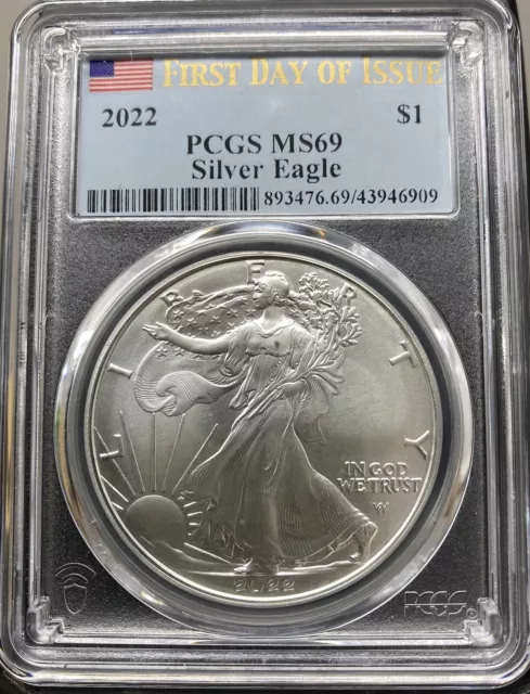 2022 $1 American Silver Eagle 1oz Dollar PCGS MS69 First Day of Issue FDOI