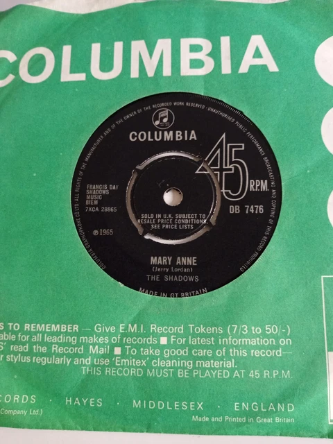 The Shadows - Mary Anne (Columbia DB 7476)