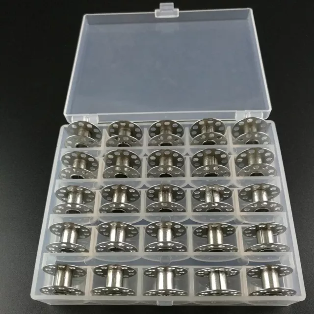 Transparent Bobbin Case with 25 Plastic Empty Bobbins Storage Box for Sewing