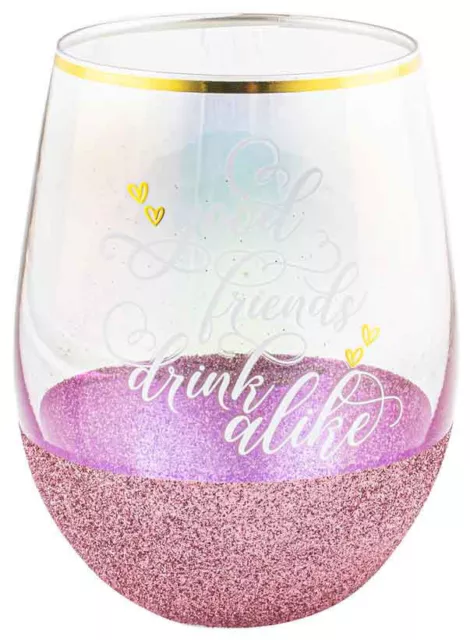 Glitterati Stemless Good Friends Drink Alike Wine Glass