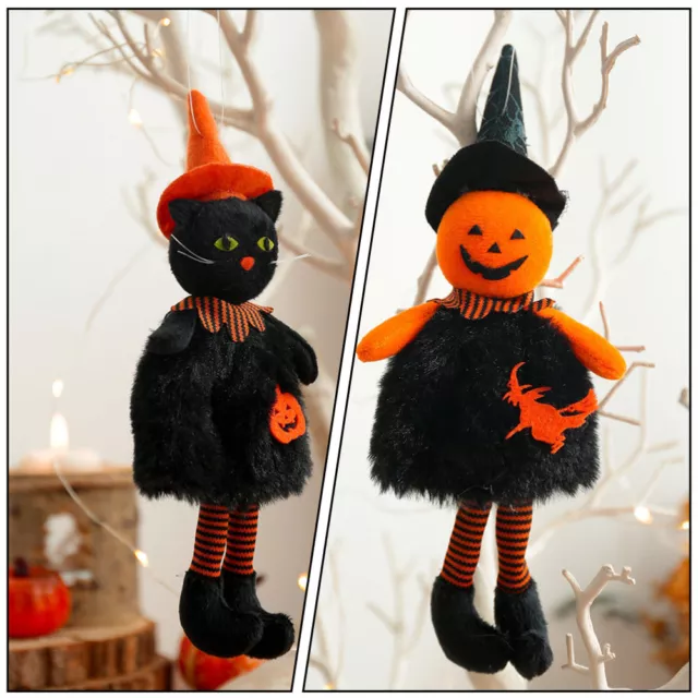 Pumpkin Witch Dolls Hanging Decoration - Creepy Haunted House Prop (2pcs) 2