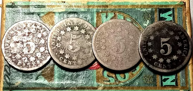 4pcs Shield Nickels, Obsolete U.S. Coins  1866-1883 #LcUd8