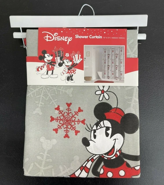 Disney Mickey & Minnie Mouse Holiday Christmas Fabric Shower Curtain New