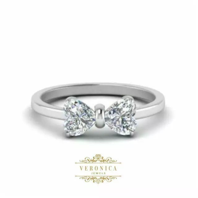 Mr.Perfect Type 1.20CT Double White Heart Shaped Stone Bow Style Engagement Ring