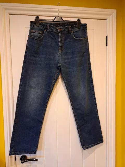 Next Mens Jeans Size 34s Short Straight Fit Mid-dark Blue Denim Stretch