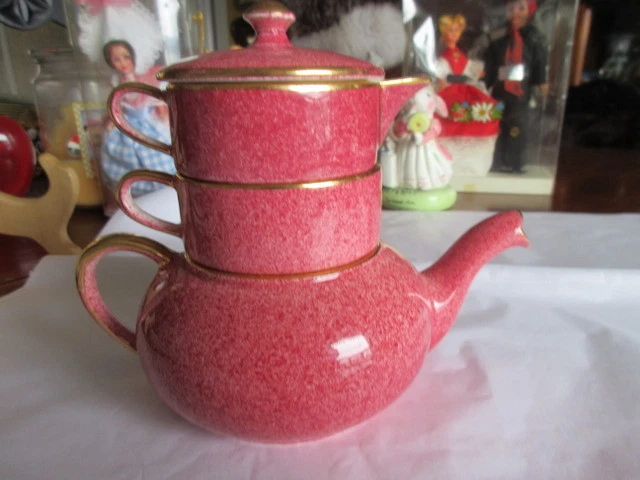 vtg ROYAL WINTON STACKING TEA POT set mottled rouge  GRIMWADES