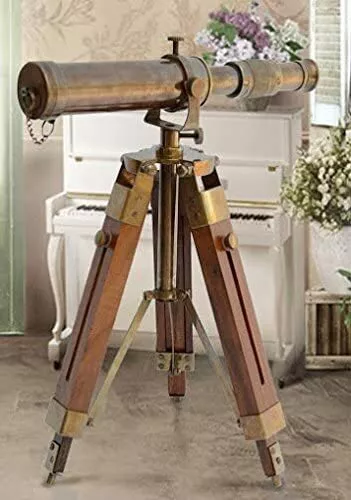 Nautical Vintage Decorative Solid Brass Telescope w/ Wooden Tripod Antique Gifts