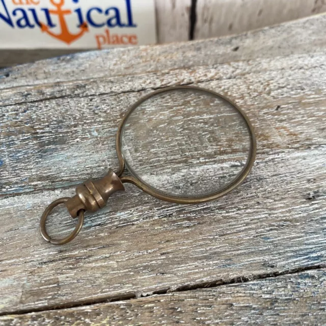 Antique Brass Magnifying Glass, Round Magnifier, Nautical Monocle Pendant Gift,