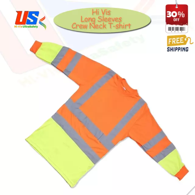 HI VIS T SHIRT LONG SLEEVE CREW NECK | HIGH VISIBILITY SAFETY WORK Hi VIZ Or/Ye