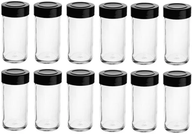 12 pcs Straight Side Glass Spice Jars with Shaker Sifter and Stackable Black Lid