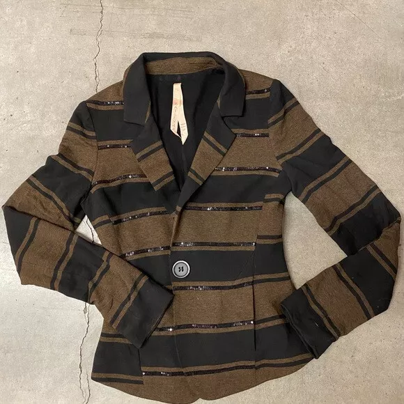 bailey 44 XS Brown Black Striped Jersey Knit Jib Jacket Blazer Lightweigh