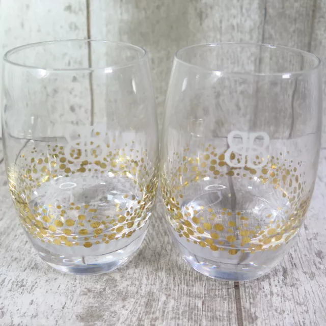 2 Baileys Irish Cream Rocks Glasses Great Gold Dot Confetti W/Etched BB logo EUC