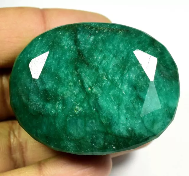 Huge 373.40 Ct Natural Green Emerald Certified Earth-Mined Oval Loose Gemstone