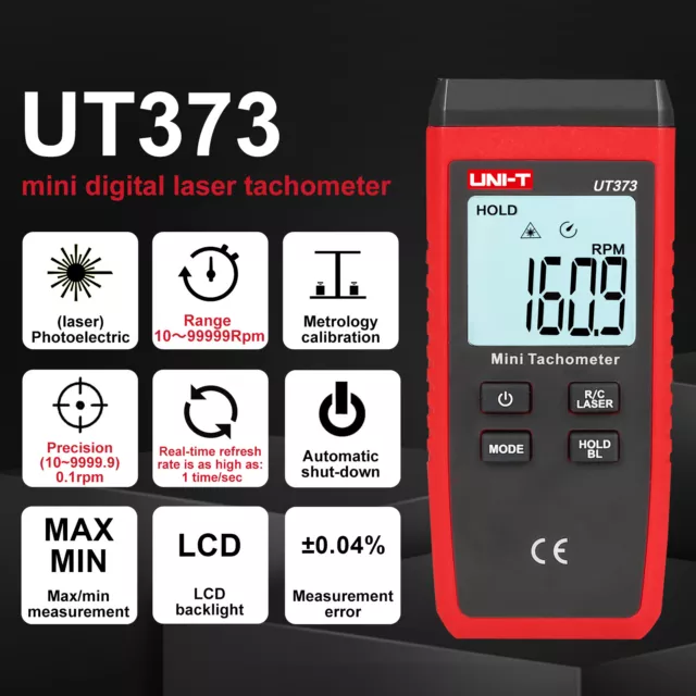 UNI-T UT373 Mini Laser Tachometer Non-Contact RPM Count 10-99999RPM Speed Meter