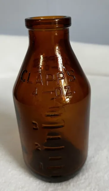 Vintage Clapps four ounce amber baby juice medicine formula bottle