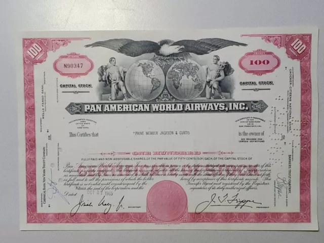 Pan American World Airways Cancelled Stock Certificate