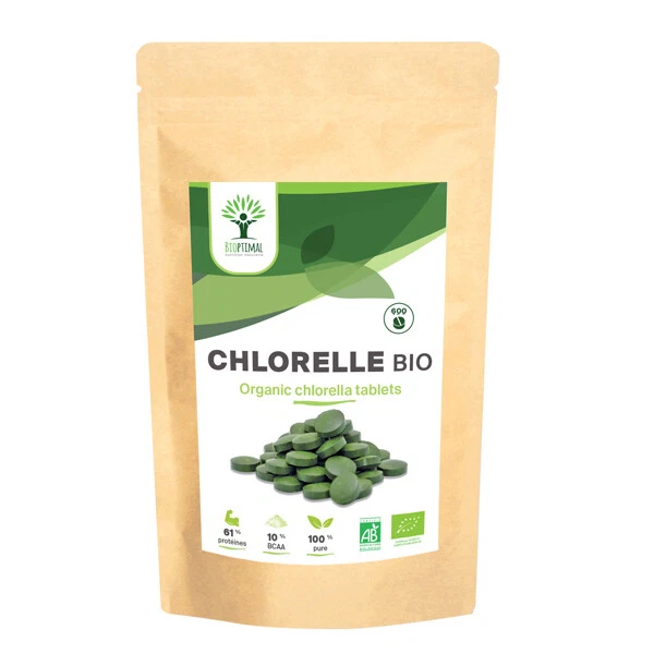 Chlorella Bio - Bioptimal - Protéine B12 - 100% Chlorelle Pure - 600 comprimés