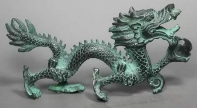 Chinese Fengshui Bronze Zodiac Year Dragon Dragons Animal Hold Bead Statue N