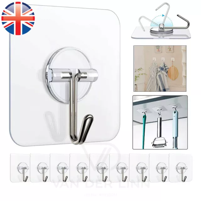 1~100 Self Adhesive Hook Strong Sticky Hooks Heavy Duty Wall Seamless Hook
