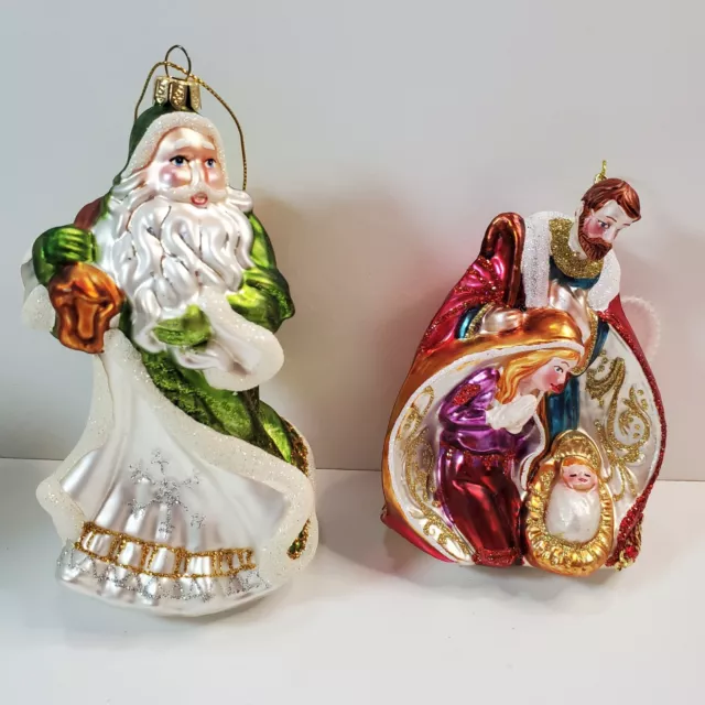 Old World Santa St. Nicholas & Nativity Plastic Acrylic Christmas Ornaments