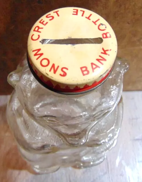 Snow Crest Beverages Glass Bear Bottle Bank 1950s Salem Massachusetts 2