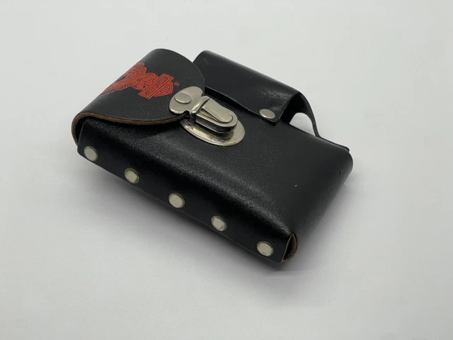 Vtg Harley Davidson Black Leather Cigarette Lighter Case Studded Belt Loop Euc!!