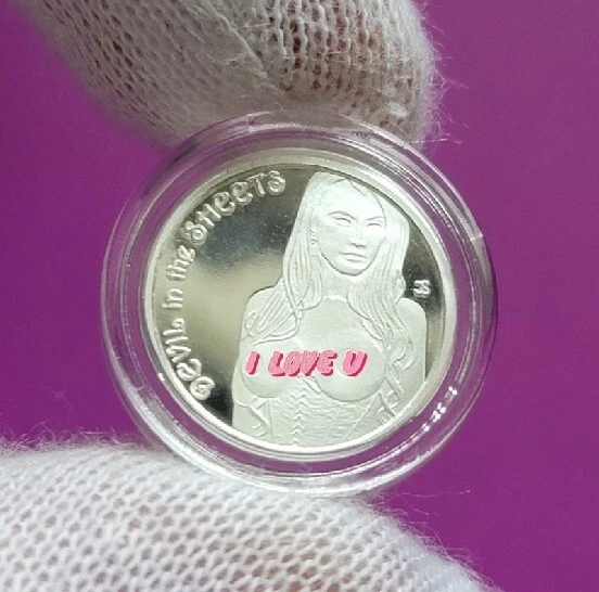 SEXY! Devil in the Sheets - 1 Gram .999 Fine SILVER Mini Round Proof Coin in Cap